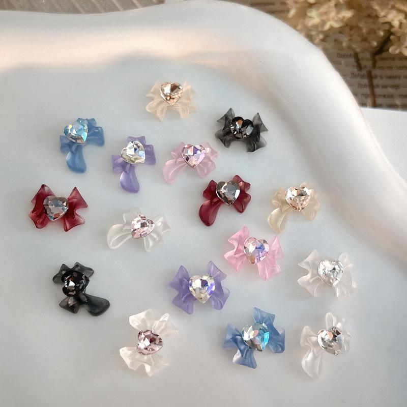 5Pcs Ribbon Resin Bow Parts Nail Charms Bow Rhinestone Jewelry Accessory For Diy Manicure Decora
