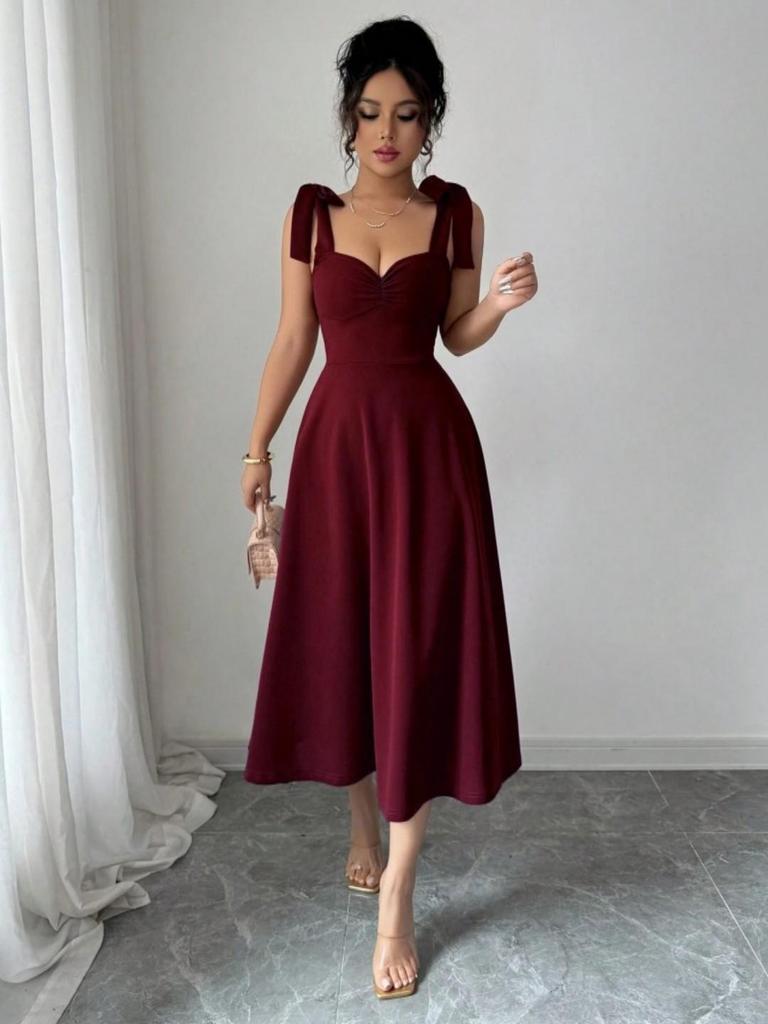 Elegant Strappy Solid Color Women's Long Dress for Spring-Summer