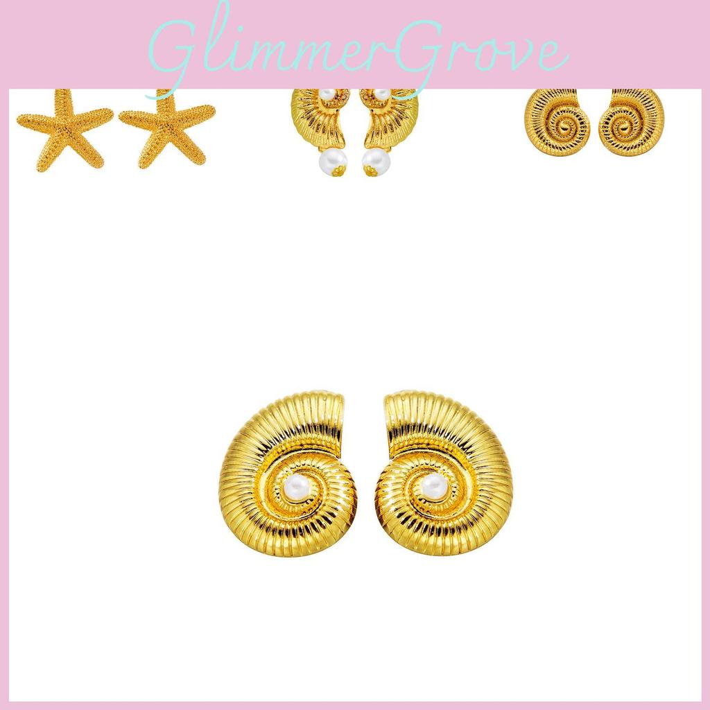 Beautiful Earrings Alloy With Geometric And Animal Designs Featuring Pearls And Shells