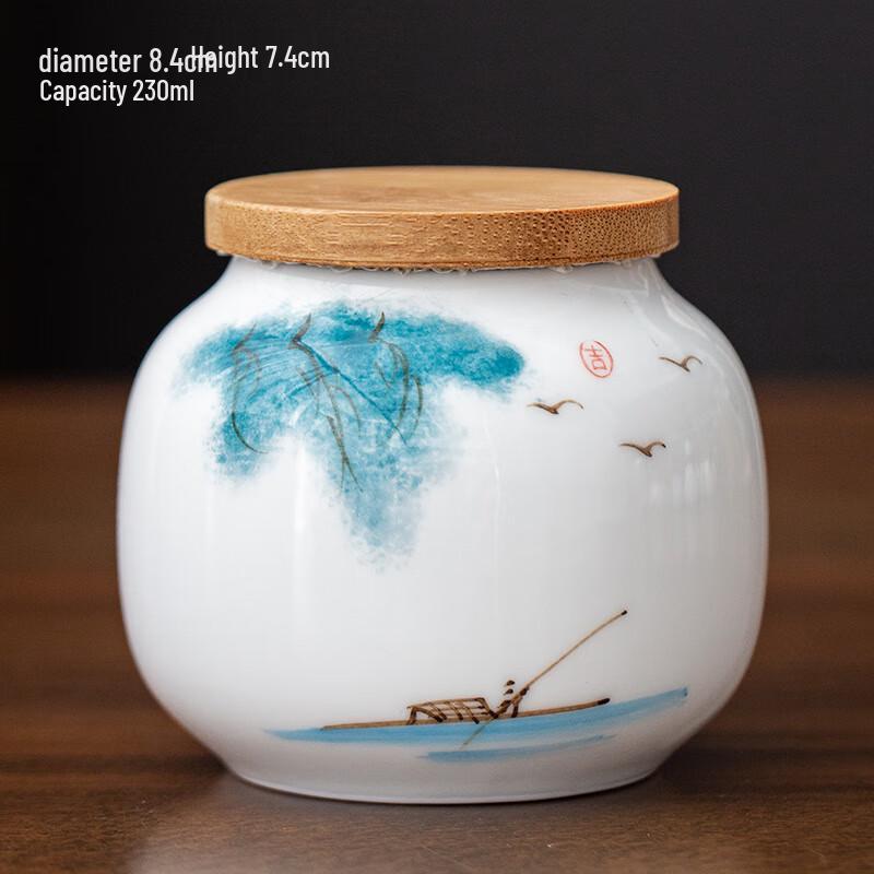 Shangqi Hand-Painted Ceramic Tea Caddy with Bamboo Lid