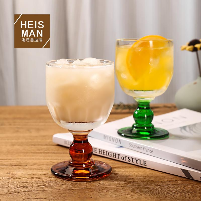 Retrofarbiges Perlen-Fruchtweinglas antiker Kelch transparentes kleines Weinglas Kaltgetränkweinglas rot