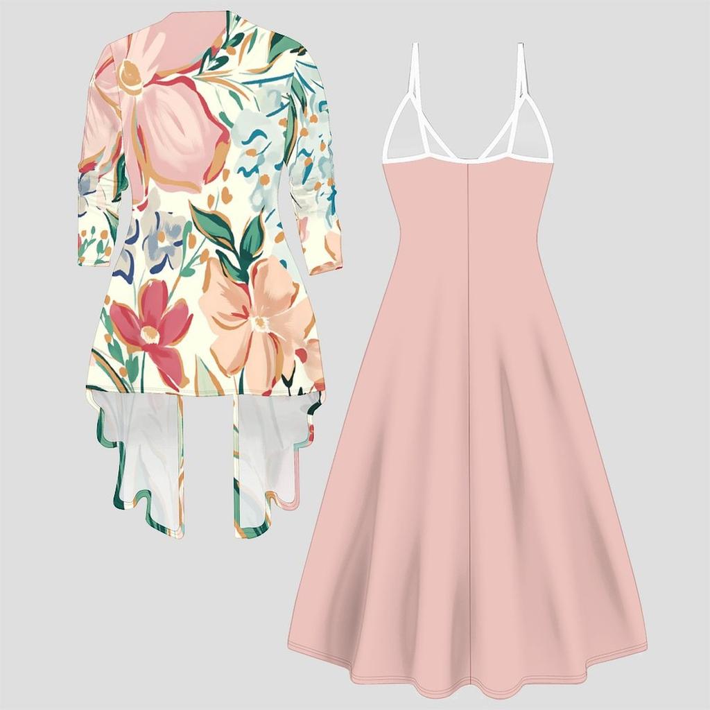 3D  Printed  Set Dress Coat ,  Double Spelling with Diverse Colors and Shapes  Fashion Print,suitable for Various Scene Fashion Styles
