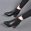 Pointed fashion boots women's boots 2025 autumn and winter European and American style first-layer cowhide coarse heel high-heeled boots simple tempe
