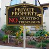 Private Property No Trespassing Sign, 12" x 8" No Soliciting Sign Aluminum with 28" Tall Alloy Stake for Easy Installation, Rust-Free& Fade Resistant