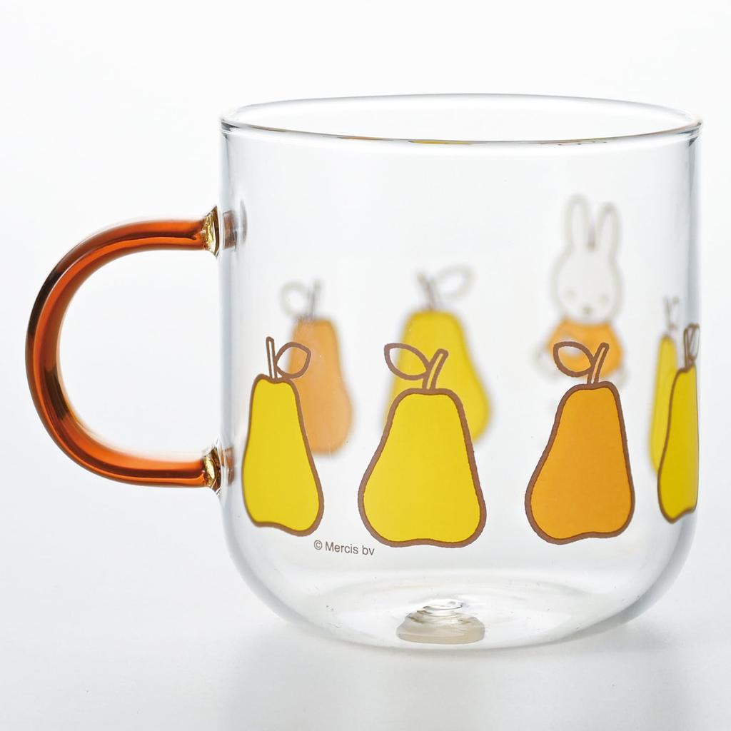 Dick Bruna "Miffy" Heat-Resistant Glass Mug, Approx. 400ml, Microwave-Safe, Colored Handle, Brown, Pear Design, 400141