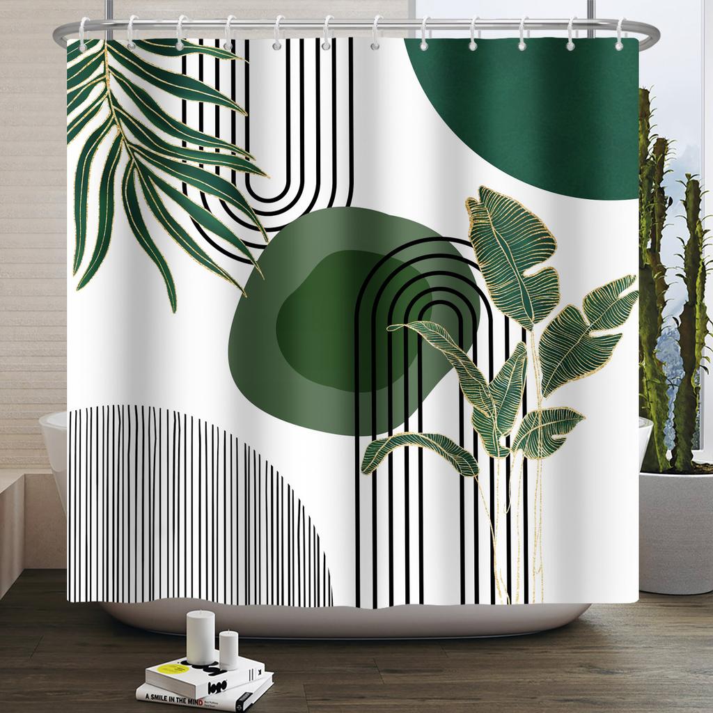 Abstract Bohemian Shower Curtains Medieval Arch Sun Leaf Modern Minimalist Line Geometric Decorative Bathroom Waterproof Curtain