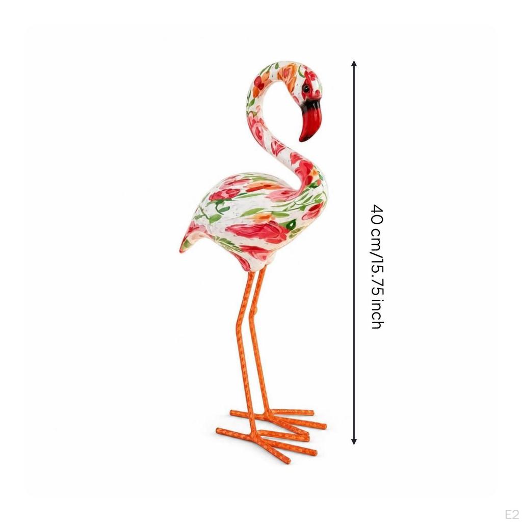 Floral Flamingo Figurine | Freestanding, with Metal Base, for Garden
