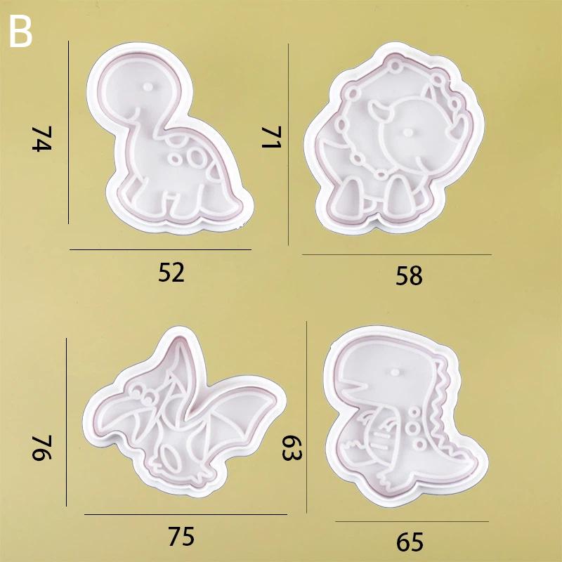 

4Pcs/Set Dinosaur Cookie Plunger Cutter Cartoon Baking Mould Cookie Stamp Biscuit Mold Animal Shape Cookie Cutters Baking Tools B