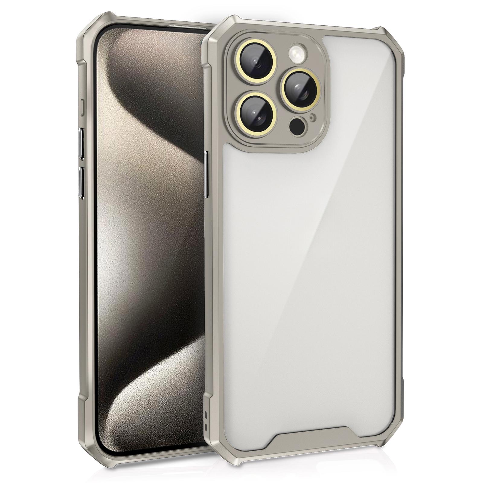 

For iPhone 13 Pro Max Case Scratch Resistant Acrylic+TPU Phone Cover with Glass Lens Film Titanium Grey