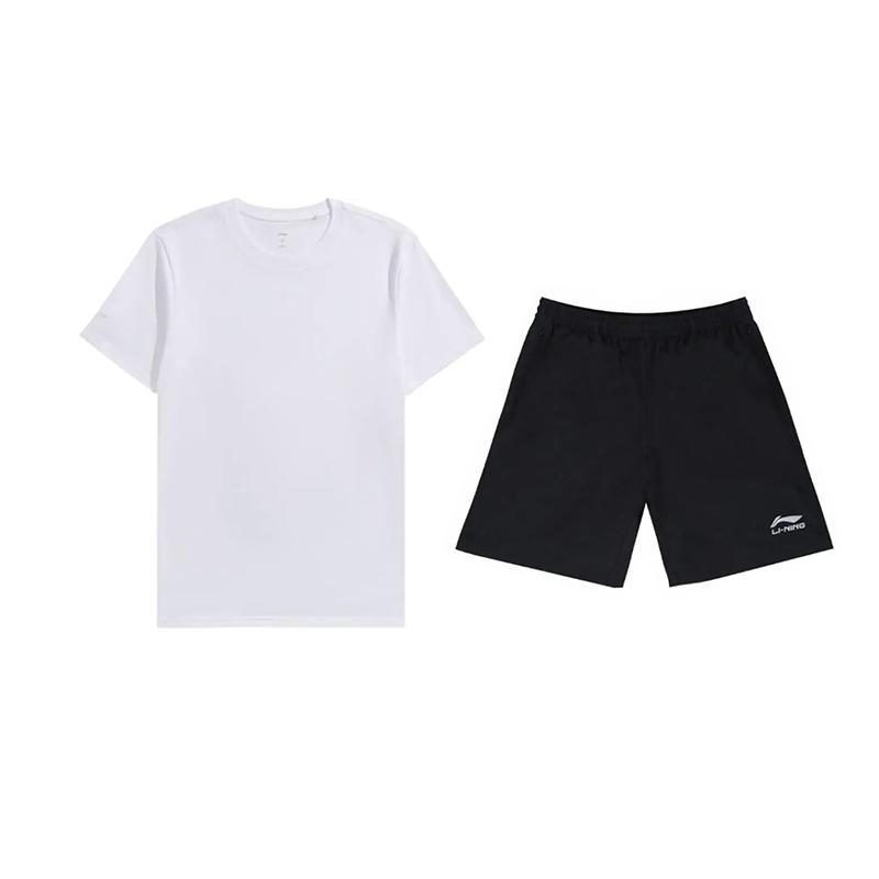 Li-Ning Plain Simple Skin-Friendly Comfortable Breathable Versatile Round Neck Pullover Short Sleeve T-Shirt Casual Sports Set AHSUA49-1+YKSV147-2