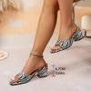 Fashion Square Headed High-heeled Slippers for Women 2025 New European and American Plus Size Zebra Print Thick Heel Sandals for Women