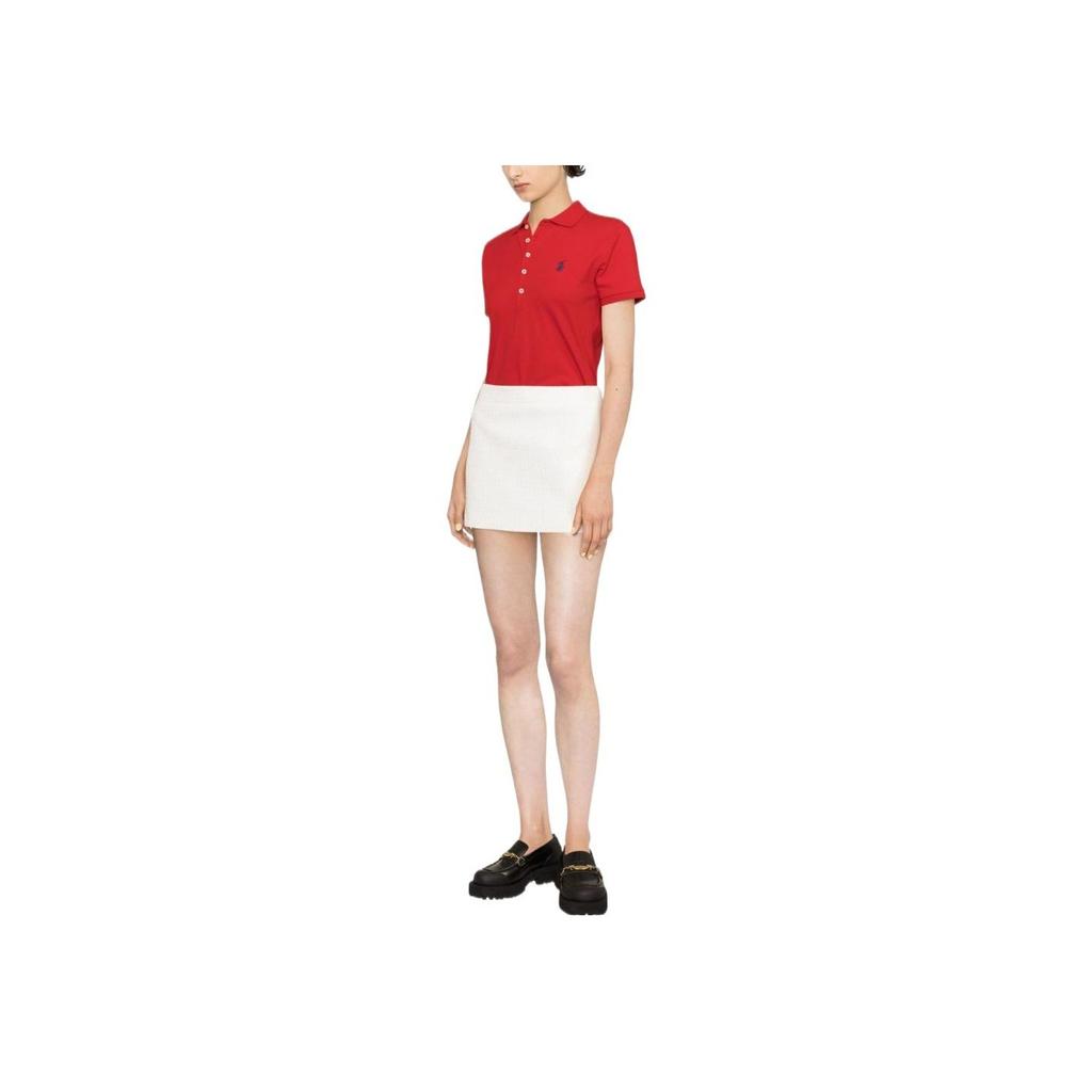 Polo Ralph Lauren SS23 Solid Color Single-Breasted Straight Fit Casual Short Sleeve Polo Shirt Women tops Red 211870245-004