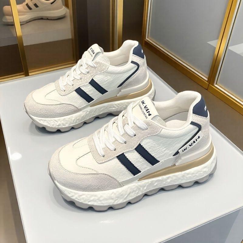 Spring and Autumn new dad shoes leather surface casual sports shoes thick sole inner height increase Xiaobai
