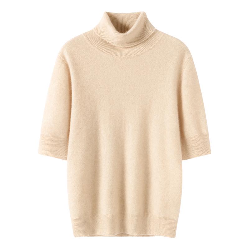 2025 Autumn/Winter Cashmere Loose Knit Top with Half-High Neck & Five-Point Sleeves