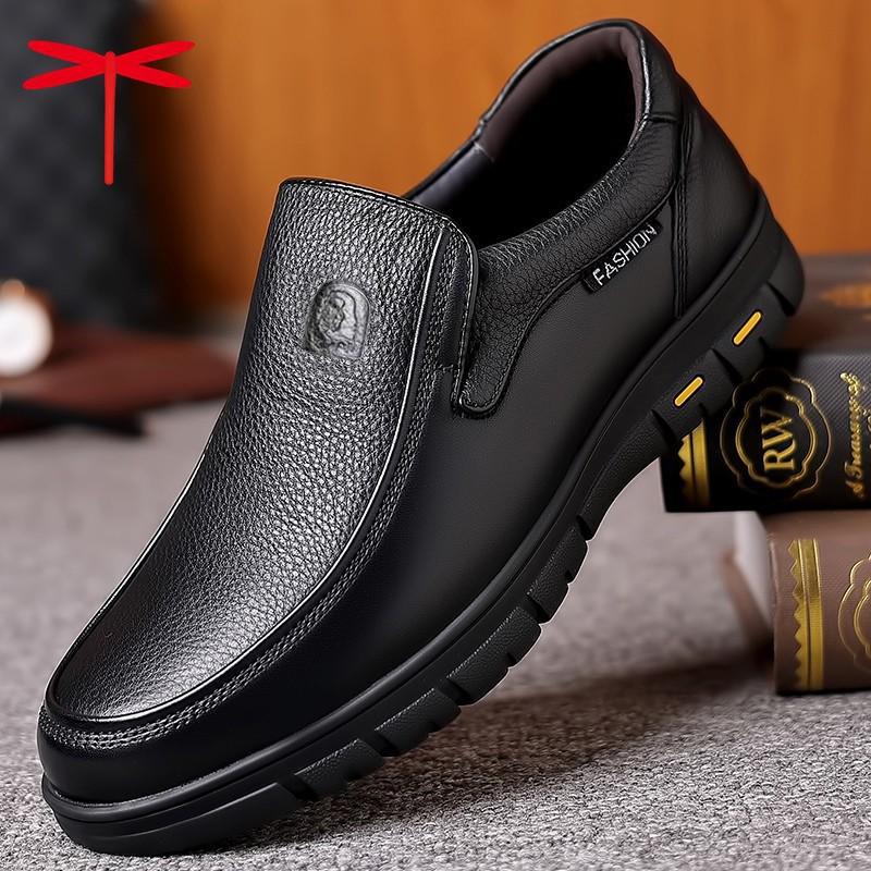 Leather Shoes Men's Leather Business Leisure In the Elderly Soft Sole One Pedal Men's Shoes Spring and Autumn New Cowhide Dad Shoes
