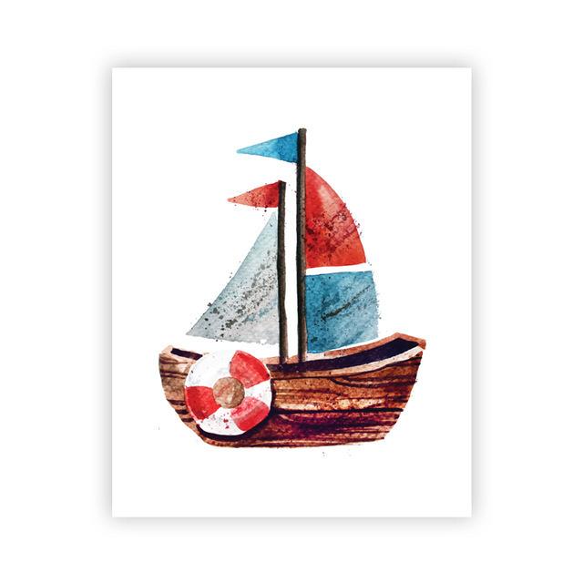 Cartoon Minimalist Poster Camping Vehicle Airplane Ship Canvas Painting Prints Kids Room Nursery Wall Art Cuadros Decoration