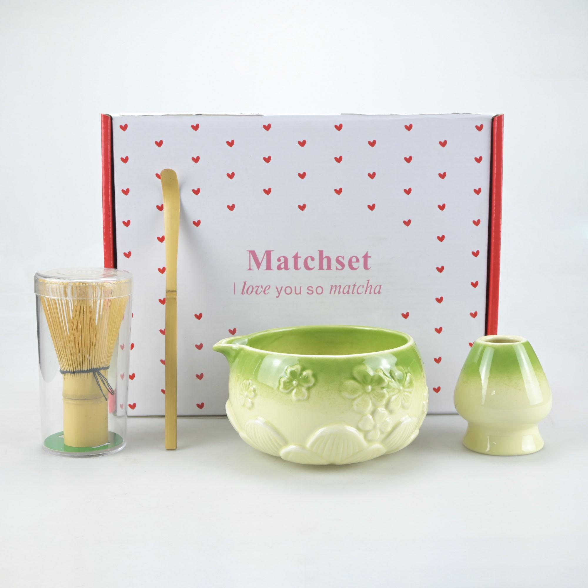 4pcs Matcha Set, Matcha Beginner Set including Ceramic Matcha Bowl, Matcha Blender, Matcha Sieve, Matcha Spoon, Song Dynasty Tea Four-piece Set