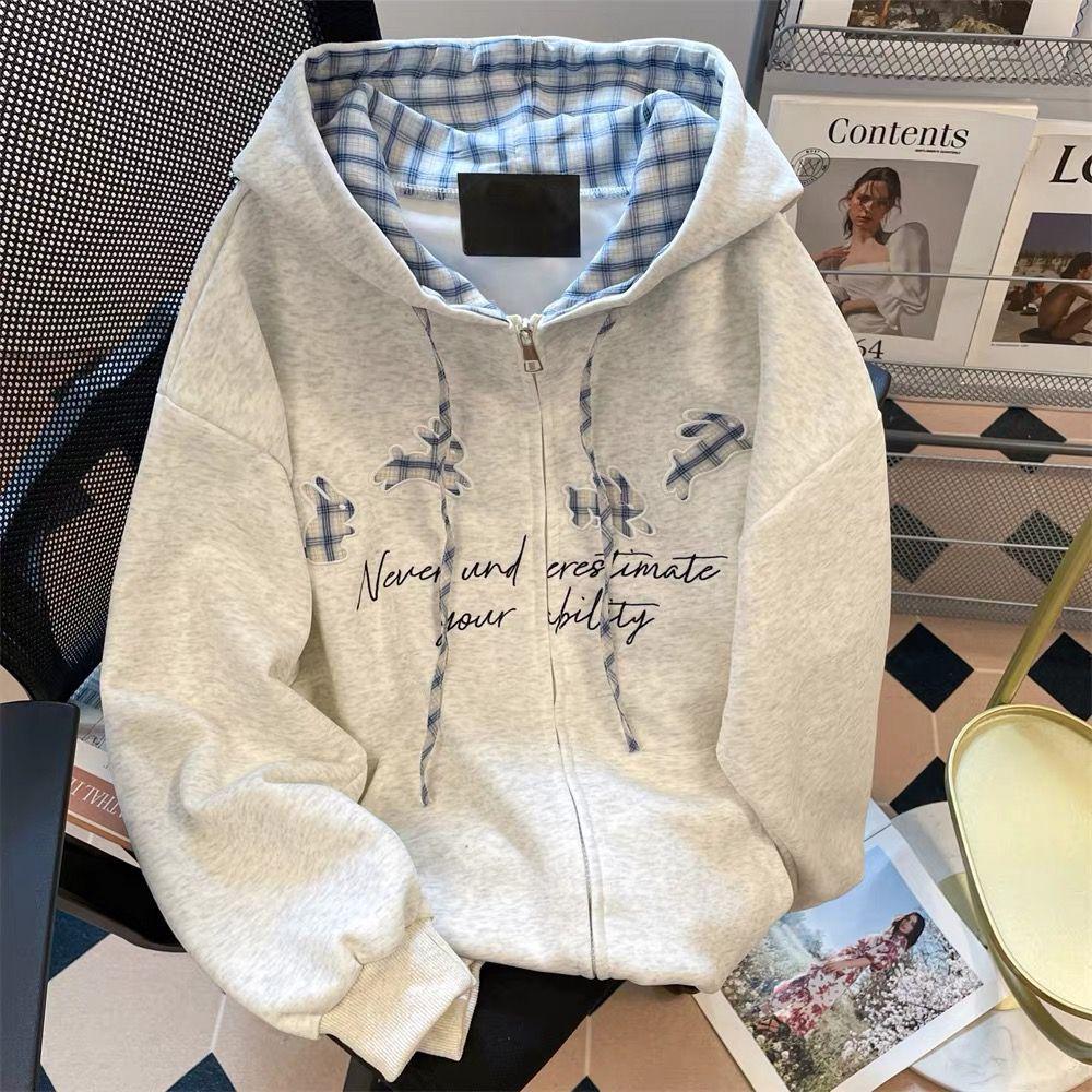 

Unisex Grey Retro Embroidered Letter Hoodie - Emotion Couple Style Cardigan Pique Jacket L - Heavy-duty, No Pilling