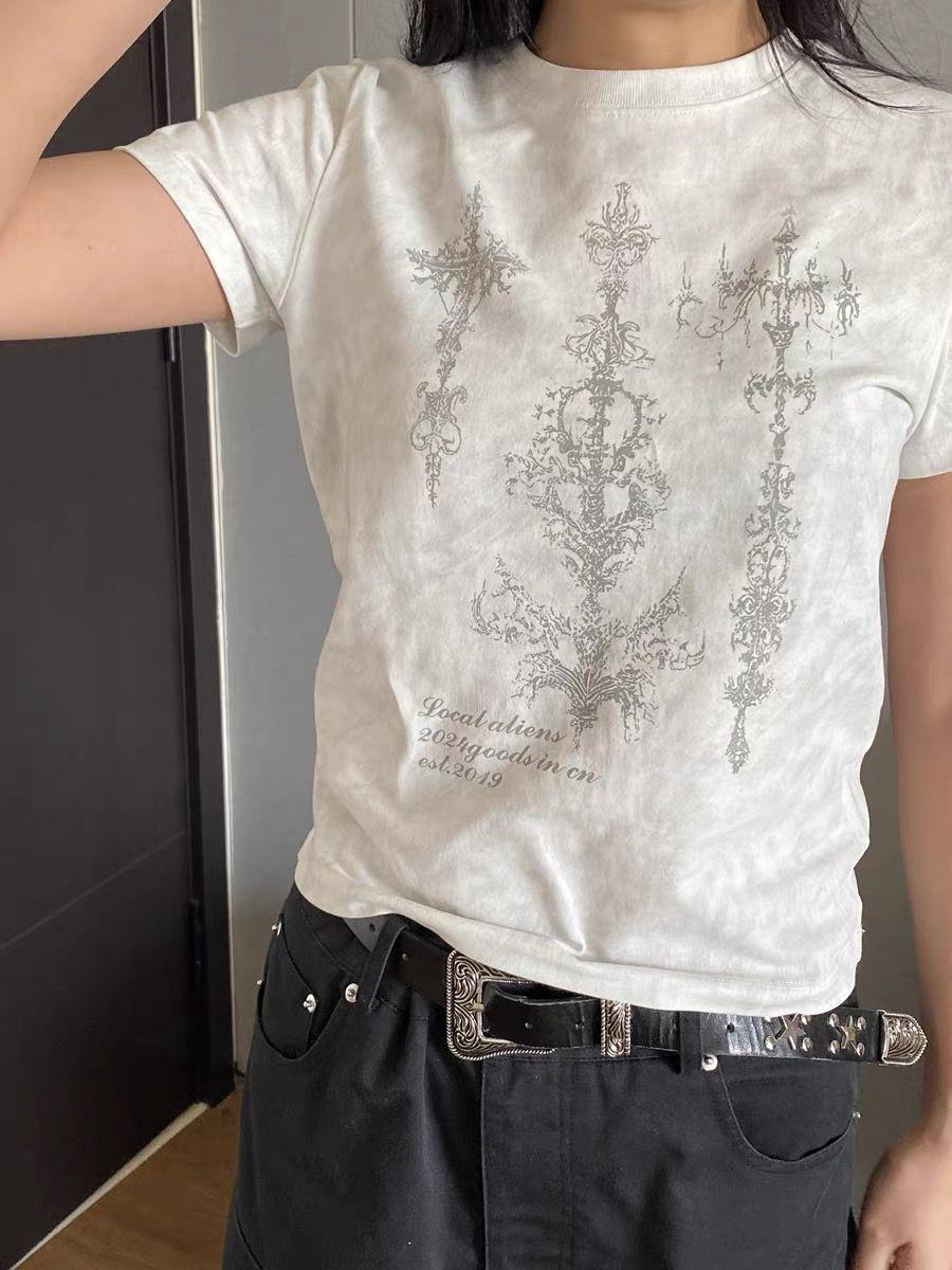 

Панк Винтаж Уличная одежда Футболки Женские Американские Ретро Гранж Готические Харадзюку Y2k Графический Принт Футболки с Коротким Рукавом Топы S белый