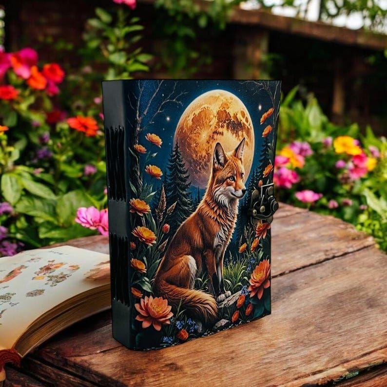 Fox Leather Journal – Handmade Grimoire Notebook, Deckle Edge Paper