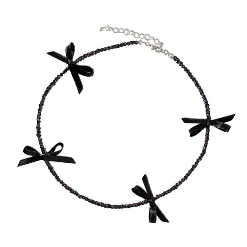 Süße Symphonie Kristall Perlen Halskette Damen Leichter Luxus High-End Band Schleife Schlüsselbein Kette Schmuck