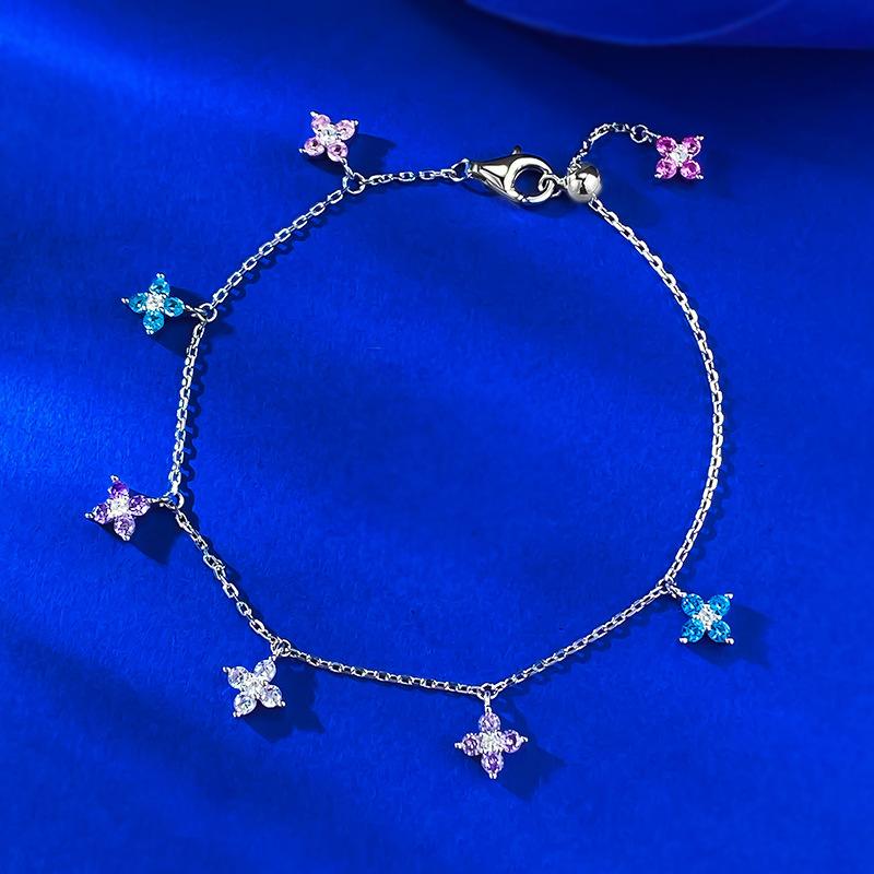 Wind-Hearted Dopamine Four-Leaf Clover Colored Diamond Bracelet Anklet Daily Wind