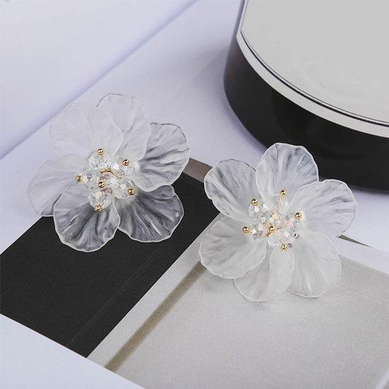 Girls Women Korean Style Transparent Flower Earrings Party Shopping Ear Studs