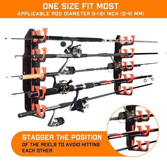 2 stk Fiskestangholder Veggmontering Garasjestativ Justerbar Avstand Braketter Fiskeutstyr Organizer