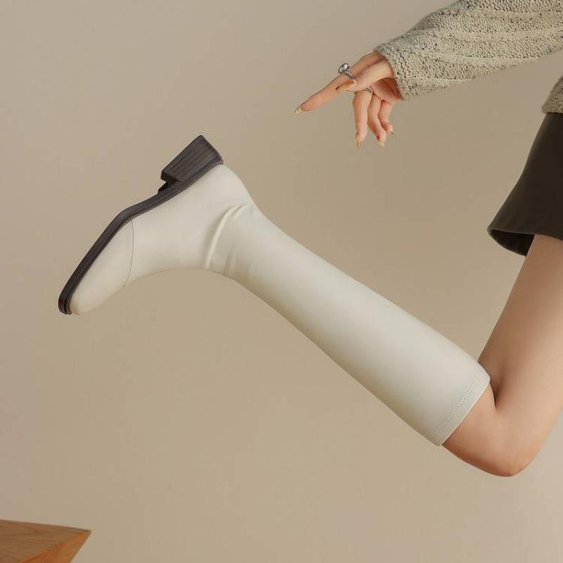 

Новые женские модные ботинки большого размера однотонные кожаные женские ботинки осень и зима средний каблук квадратный носок боковая молния коровья кожа полусапоги 40