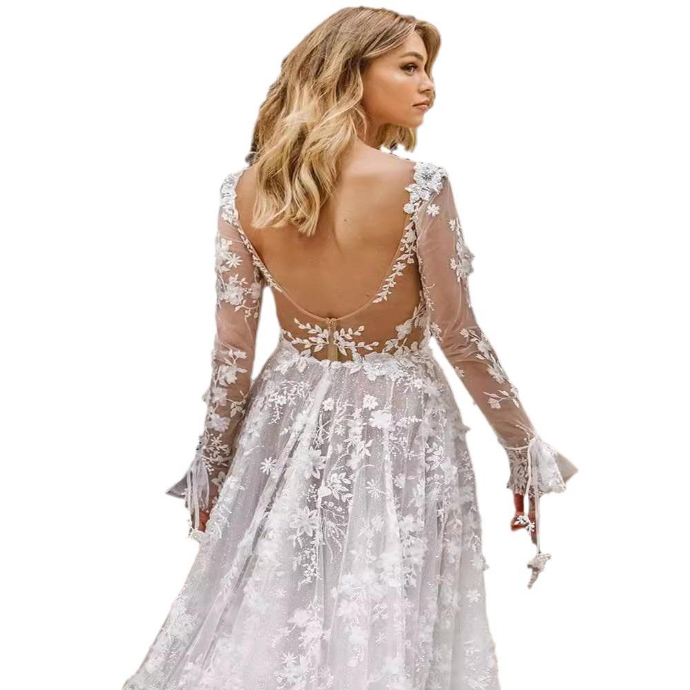 Spring and Summer New Europe and America, Wedding Dress Sexy Lace Long Sleeve Dress Evening Dress