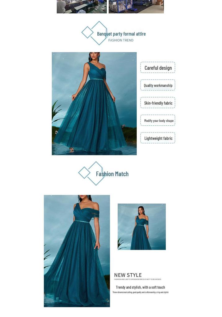 Women's One-Shoulder Casual Mesh Evening Gown