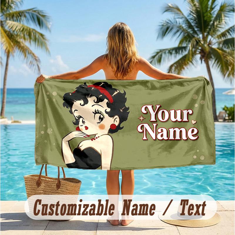 Custom Text Beach Towel, Soft Absorbent Swimming Multi-use TowelBetty Boop