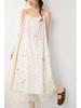 Spring/Summer 2026 Floral Print Spaghetti Strap Midi Dress - Sweet Mori Style with Lace Patchwork