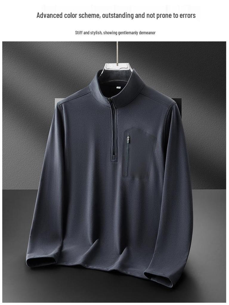 Men's Autumn/Winter Stand-Up Collar Fleece Sweatshirt: Warm Half-Zip, Long-Sleeve, Fashionable & Versatile for Outdoor Sports.