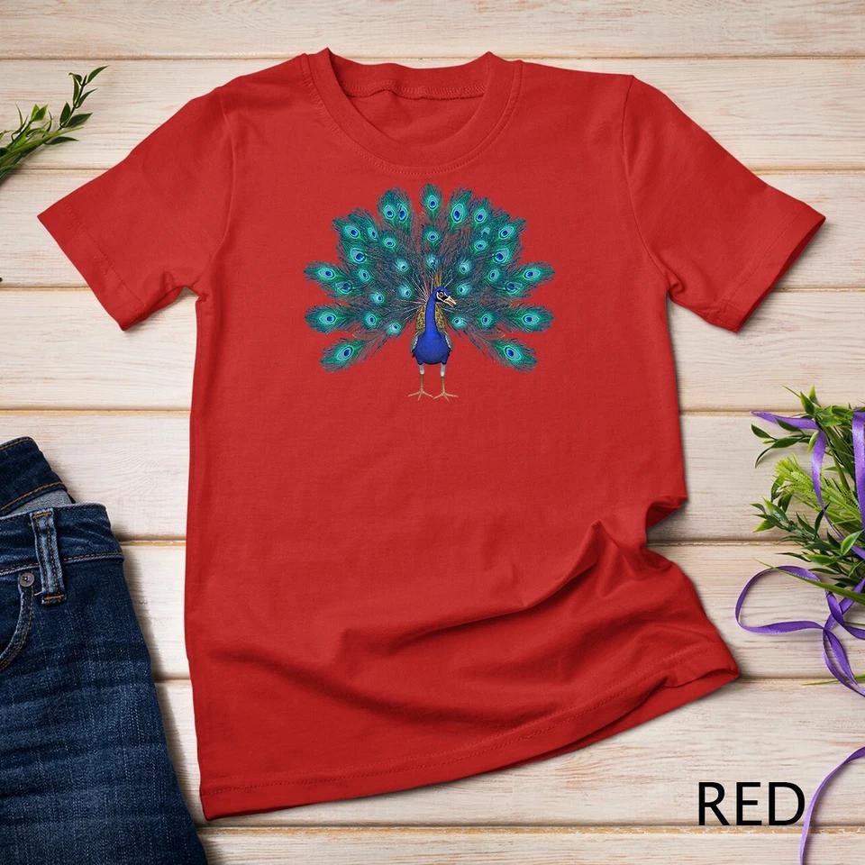 Blue Peacock Print T-Shirt Teal Feathers Clothes Unisex T-shirt 9 XL