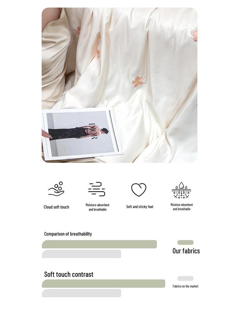 Washable Ice Silk Embroidered Summer Quilt Set - Four Pieces for Cool Comfort