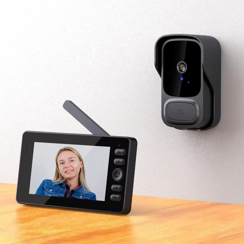 Smart Wireless Doorbell with Wide-Angle Camera and Display for Anti-Theft Door Monitoring