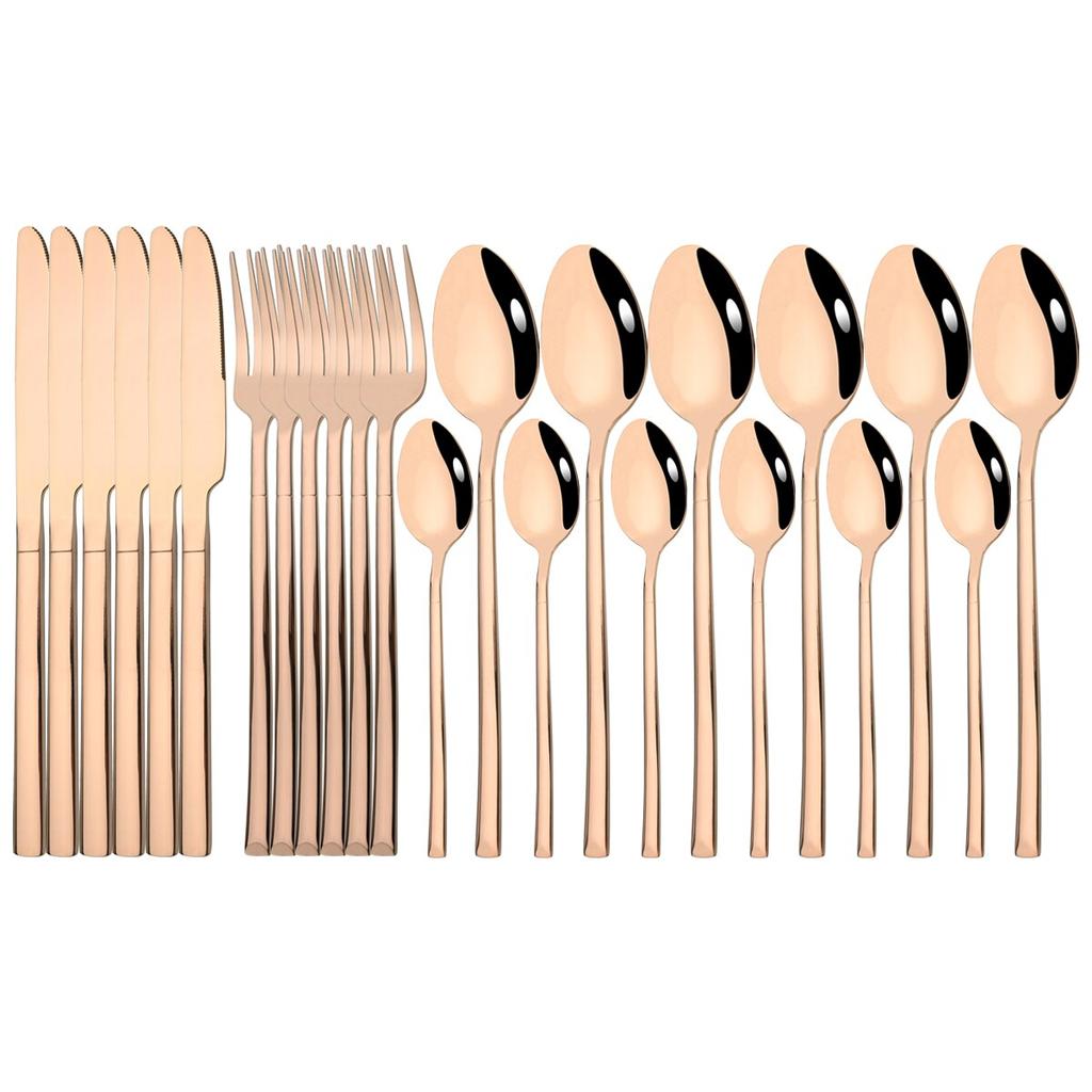 6People Stainless Steel Cutlery Set Knife Fork Tea Spoon Dinner Tableware Black Dinnerware Party Kitchen Flatware Silverware Set