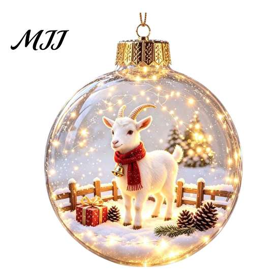 Glowing Christmas Tree Ornaments 3D Animal Faux Crystal Ball Ornament, Lighted Acrylic Hanging Decor Decorative Balls with Hedgehog Penguin Panda,