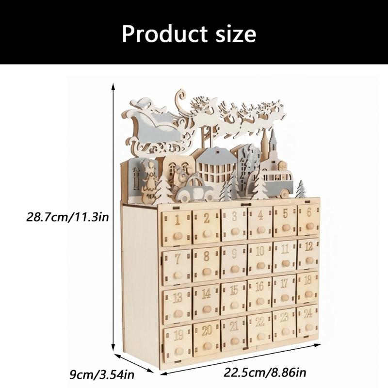 Natural Wood Christmas Countdowns Calendar For Kids Family 24 Days Advents Decoration With Surprise Compartments