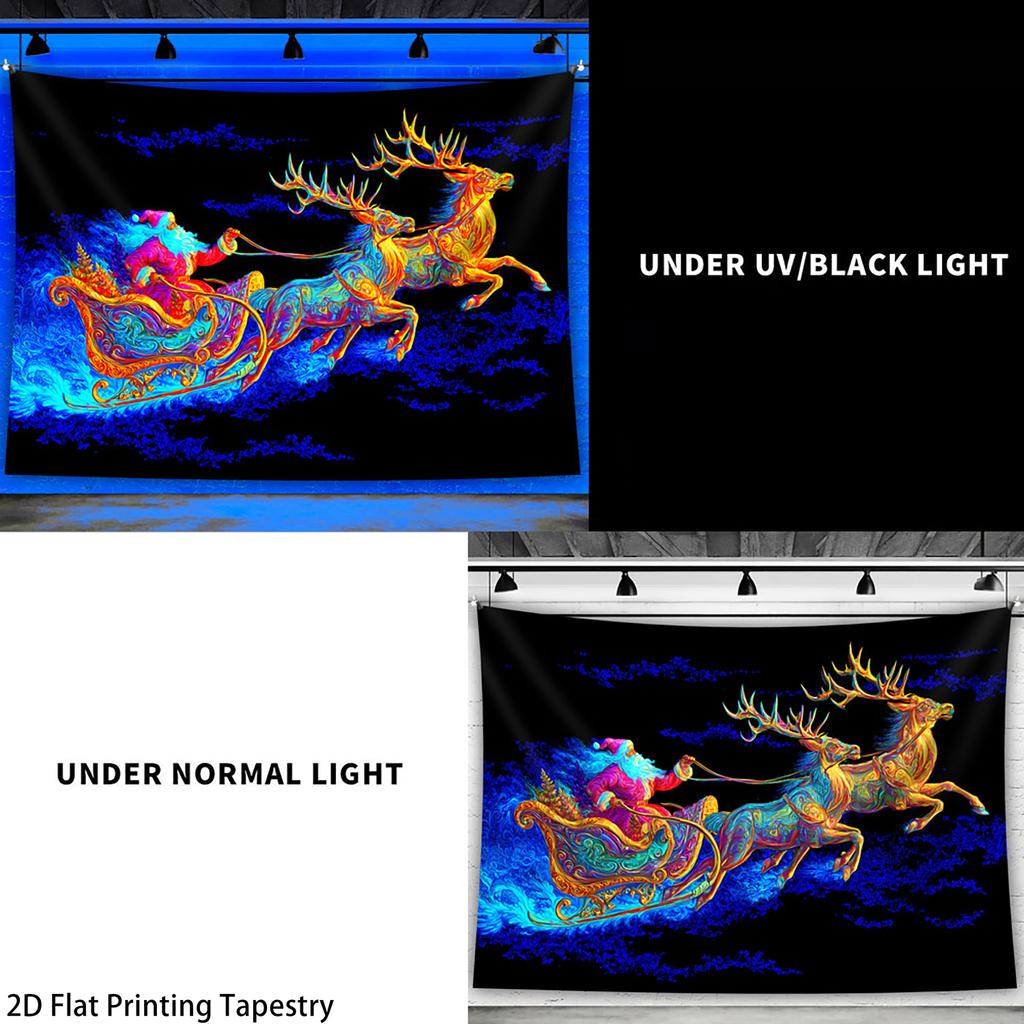 Christmas Santa Claus Fluorescent Tapestry Outer Space Polyster UV BlackLight Tapestry, Wall Hanging For Living Room Bedroom Office Home Decor