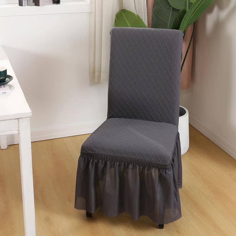 Housses de Chaise de Salle à Manger avec Jupe à Volants Spandex Extensible Jacquard Épaissi Universel Ajusté Housse de Chaise de Salle à Manger pour la Maison
