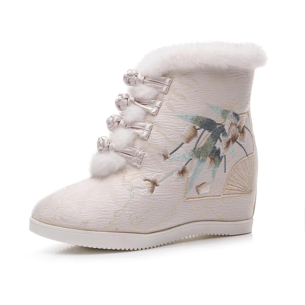 Winter Warm Snow Boots for Women Platform Slip On Faux Fur Lining Ankle Booties Shoes Women's Comfortable Embroidered Fleece Lined Walking Short Boots