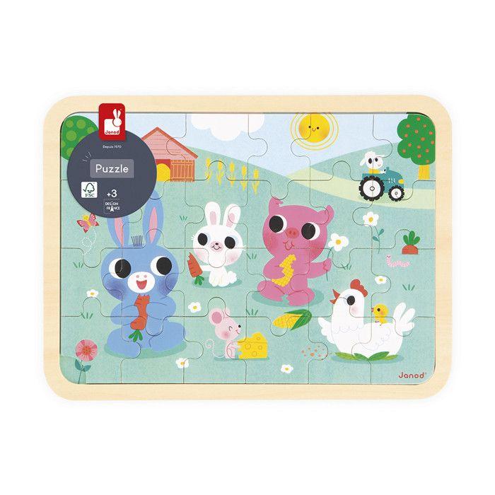 Puzzle en Bois 24 Pièces Enfant Dès 4 ans - Thème Ferme - Modèle inclus + Jeu des 5 Erreurs sur le Plateau