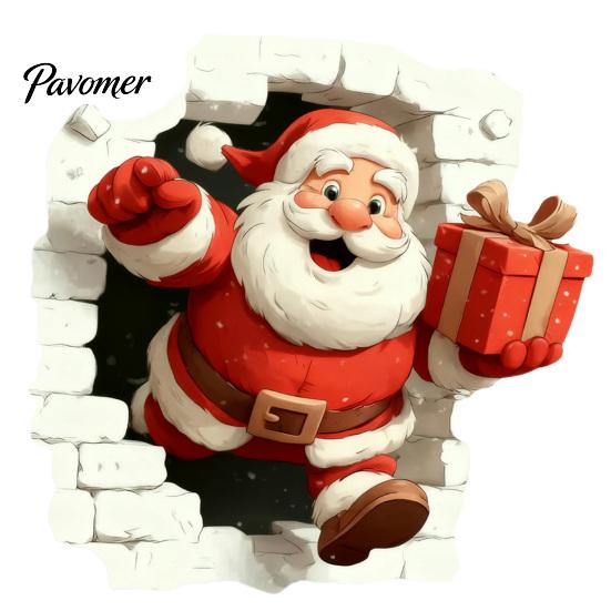Xmas Home Decor Christmas Santa Wall Stickers, 3D Claus Reindeer Break-Through Self-Adhesive Indoor Outdoor Holiday Ornaments Decal, Removable Window