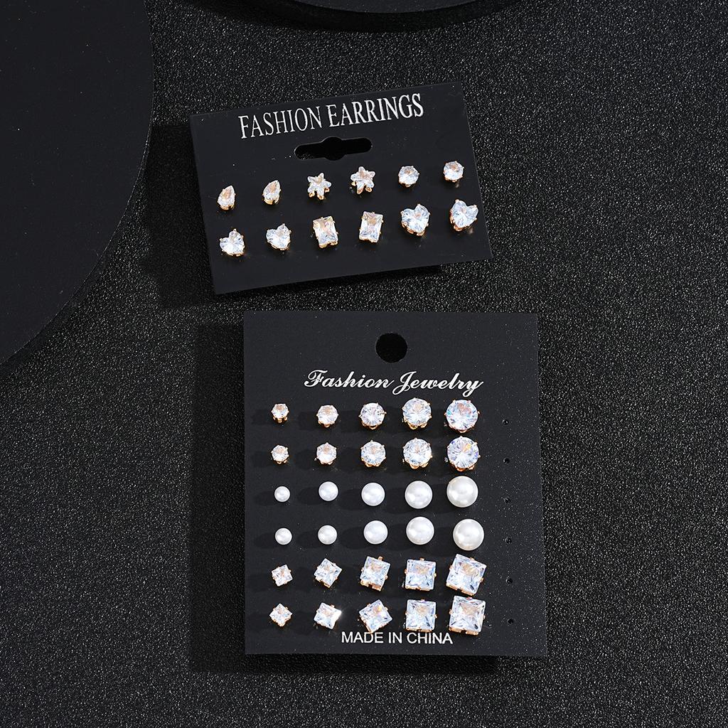 21 Pcs White Shiny Wedding Earrings Set For Women Men Fashion Vintage Crystal Star Heart Design Studs Trendy Jewelry Gifts 2024