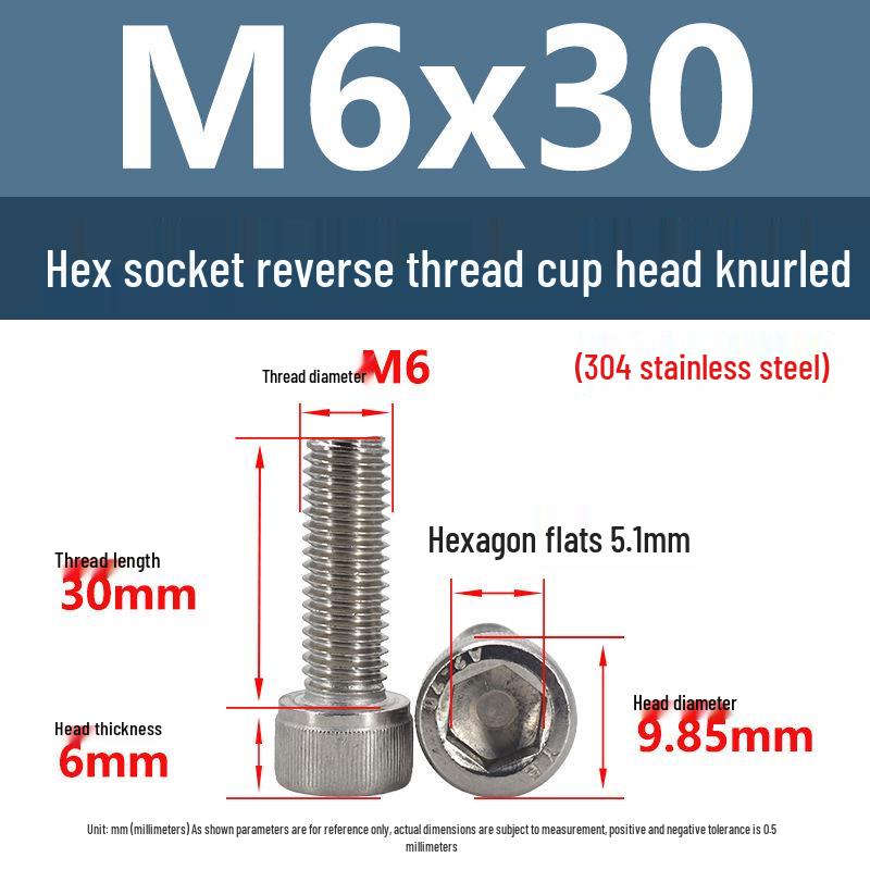 Yigu Yigu 304 Stainless Steel Reverse Thread Knurled Hex Socket Cup Head M6-M12 Screws