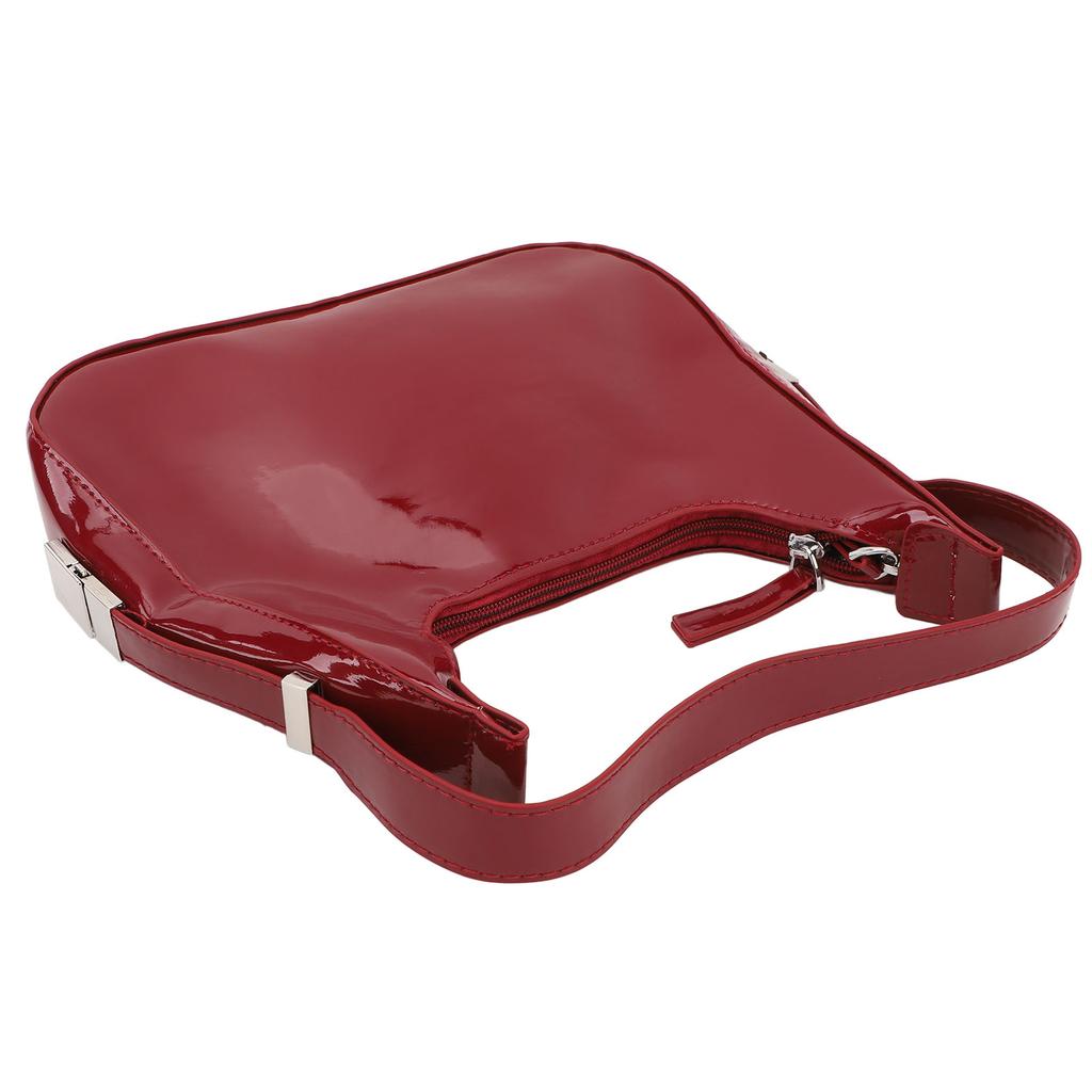 Women Underarm Bag Fashionable Glossy Surfaces PU Leather Shoulder Messenger Bag for Party Red