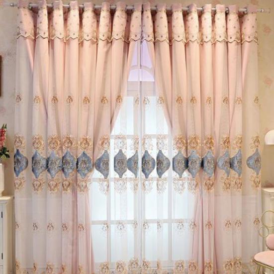 2PCS Cortinas bordadas de camada dupla de alta qualidade para quarto, cortinas blackout do chão ao teto, cortinas elegantes perfuradas para sala de estar