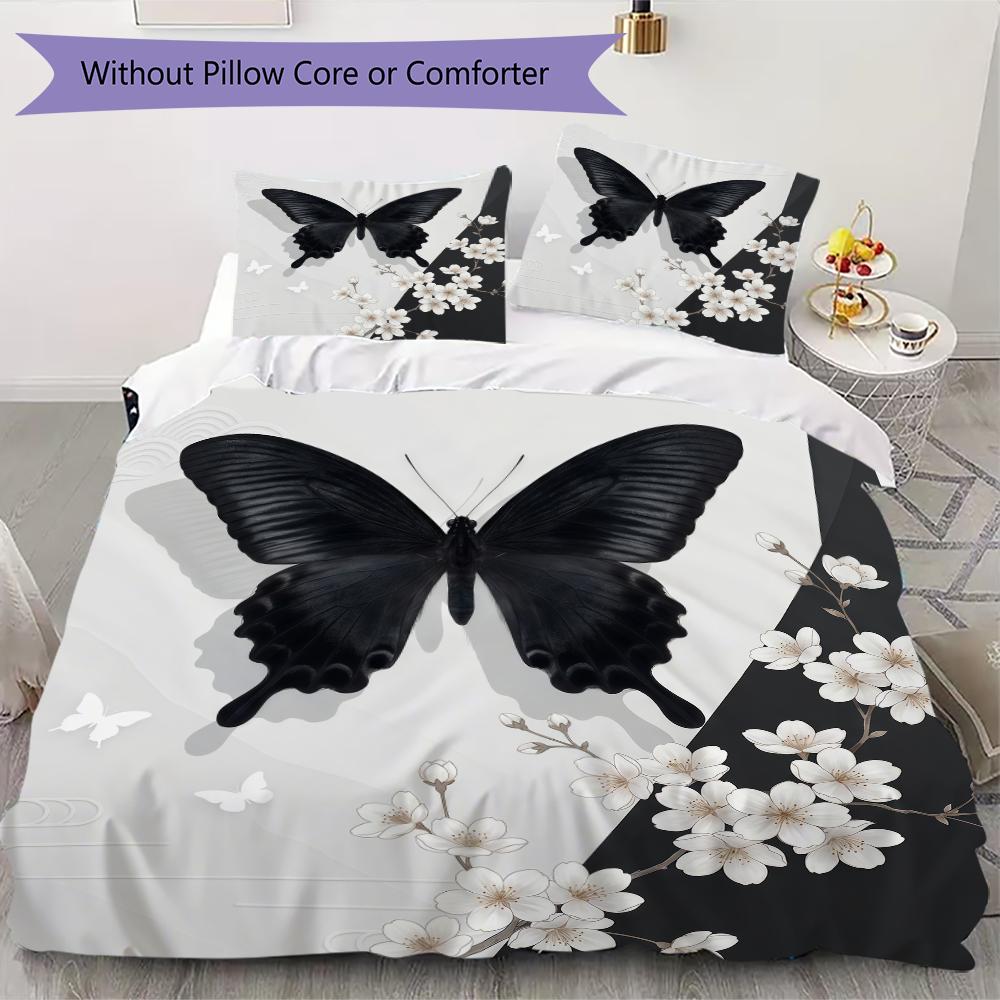 

Black Butterfly Pattern Bedding uilt Set uilt Cover Pillowcase Home Decoration Birthday Gift (1 * duvet cover + 8 * pillowcase without core) 135x200cm